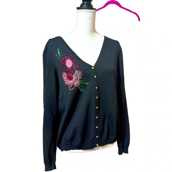 Floral beaded V back and V front cardigan. - Picture 1 of 5